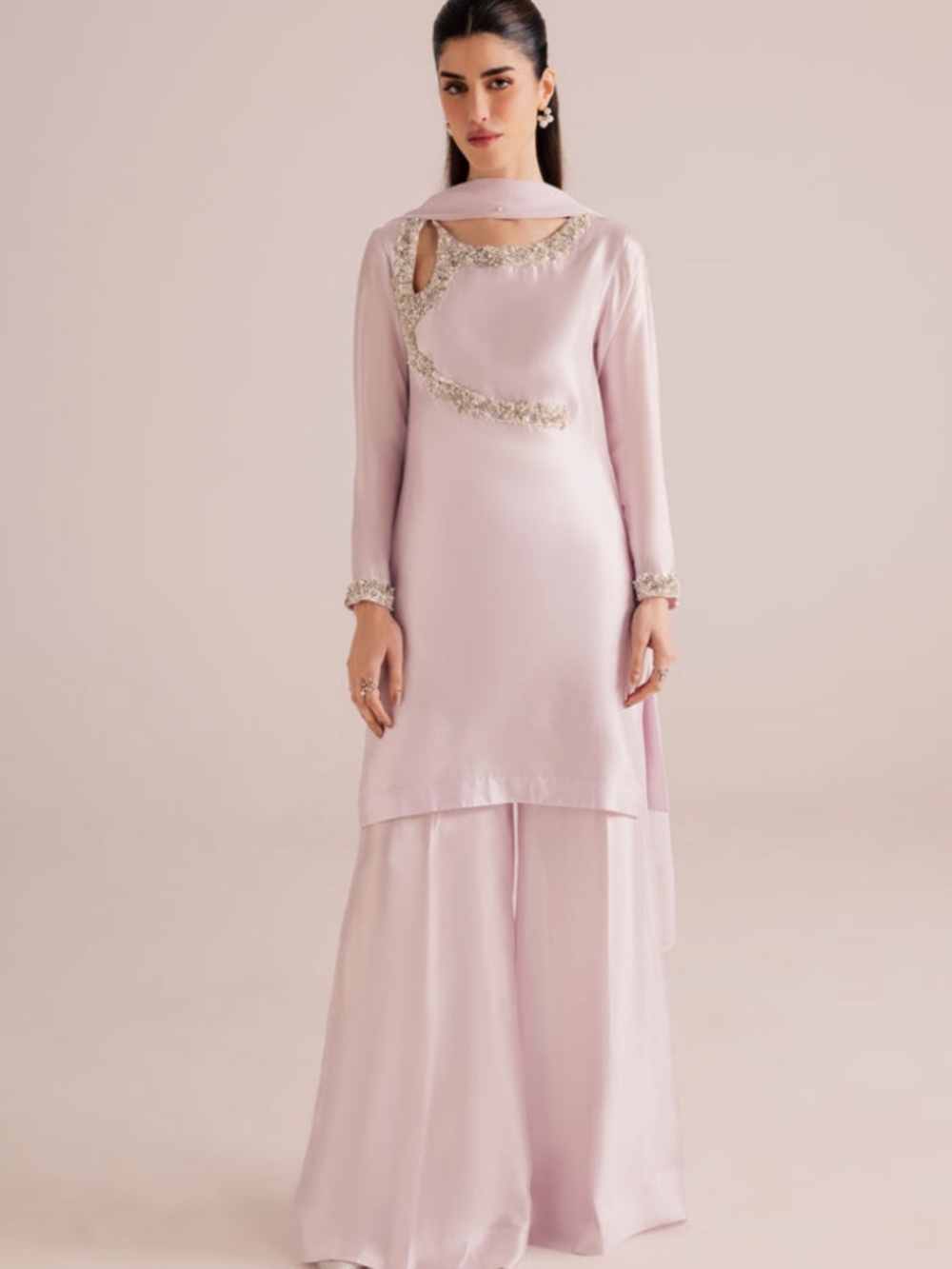 Light pink lilac silk Kurta and Palazzo set